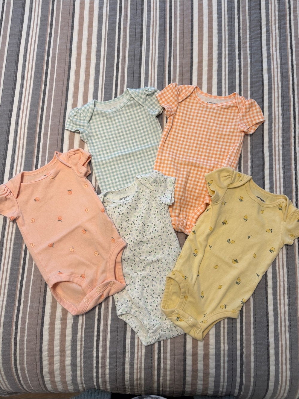 Mixed Pastel Gingham & Print Baby One-Piece Bodysuits - Pack
